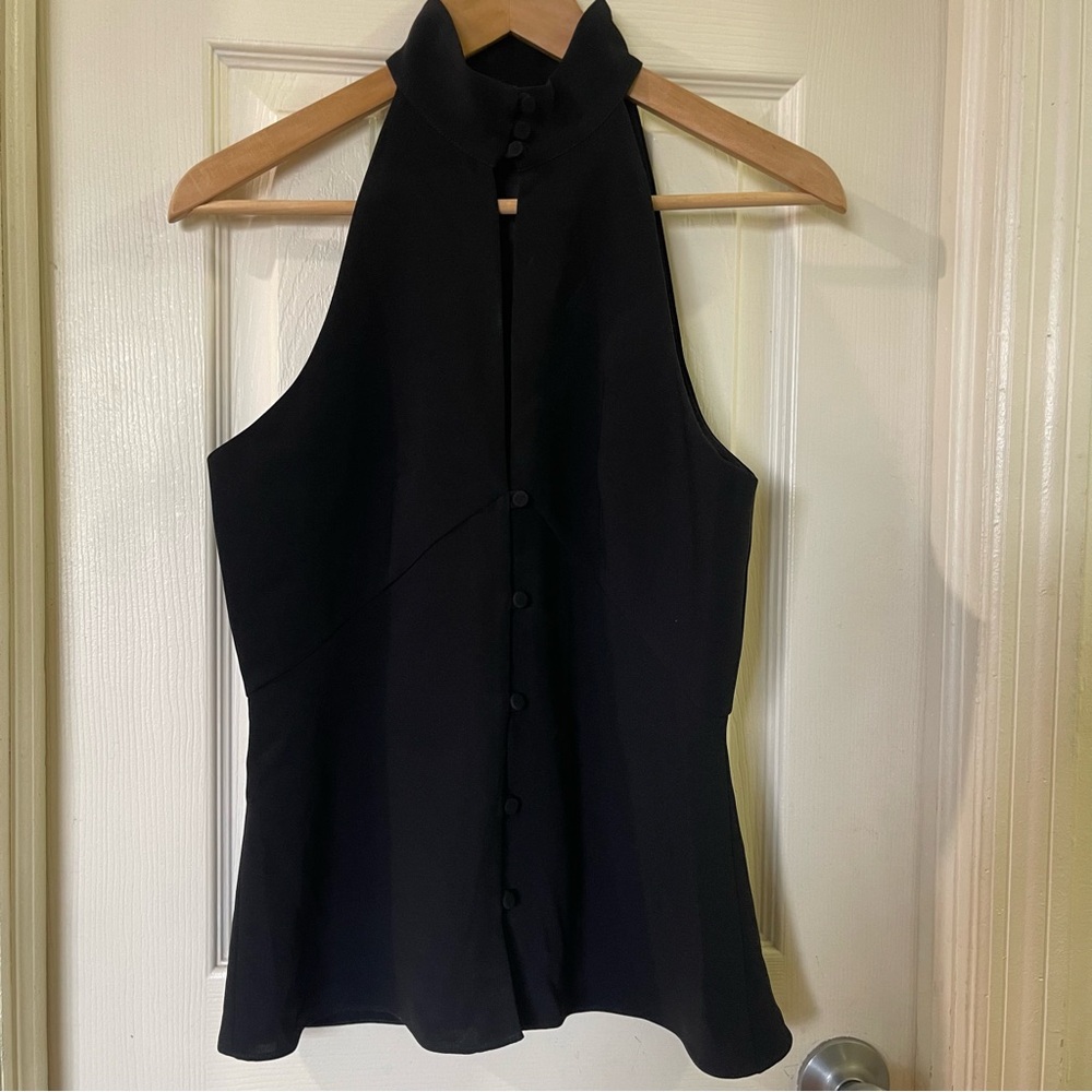 Cinq à Sept Black Button-Down Halter Blouse